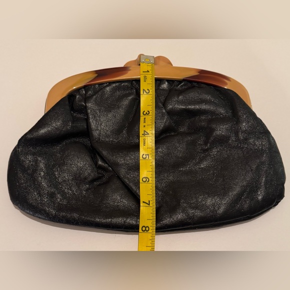 Vintage Black Leather Clutch with Bakelite Handle